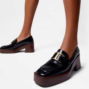 Tod’s Platform Leather Loafers. Gold Buckle. . Size 38 IT 8 US.